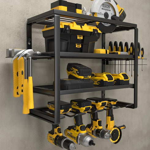YYR 4 Layer Power Tool Organizer Wall Mount, 16 Inch Cordless Drill Hanger Storage Rack with Charging Station Shelf