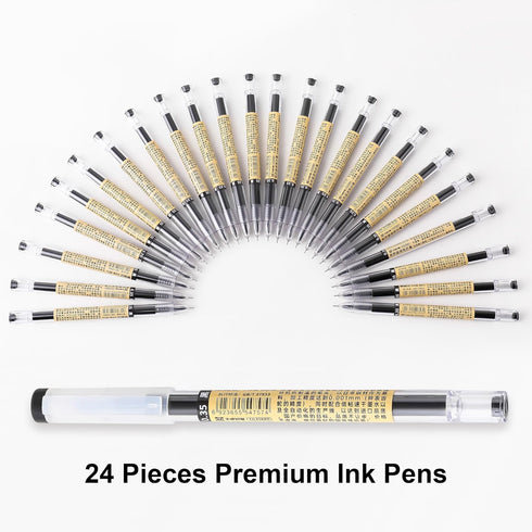 RIANCY Gel Ink Pen, 24 Pcs Japanese Style Liquid Ink Rollerball Pens, Quick Drying 0.35mm Ultra Fine Point