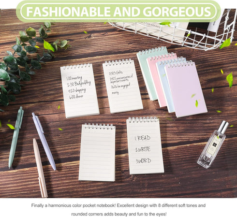 Ddaowanx Small Notebooks, 3x5 Pocket Spiral Notepads with Lined Pages, 8 Cute Colors for Work or School
