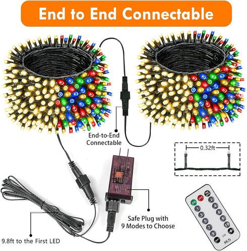 82FT 200 8 LED Color Changing Christmas String Lights with Remote & Timer & Memory Function, Lighting Modes Waterproof