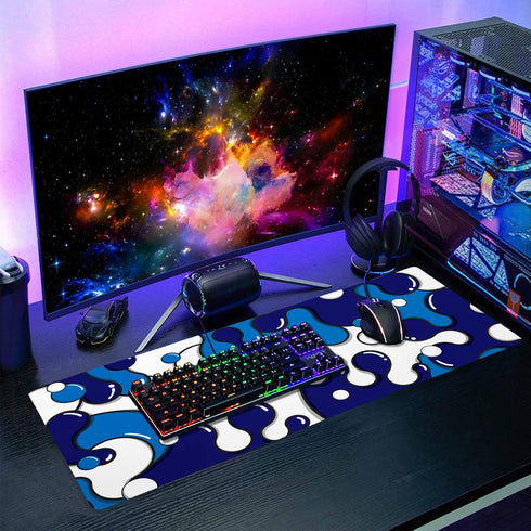 Navy Blue White Mouse Pad, Anime Cool Geometric Japanese Extended Desk Mat 80X30 cm for Gaming Laptop