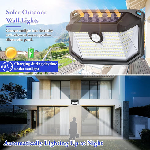 4-Pack 3 178 Solar Wall Lights Outdoor with Modes & Reflector, Waterproof Bright LEDs Motion Sensor Security Lights