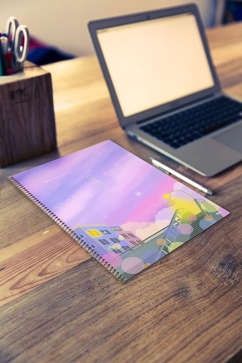 Shining Day Korean Aesthetic Notebooks, Pack of 4, 50 Pages, Lined Spiral Kawaii Notebook Set, Cute Designs for Journal