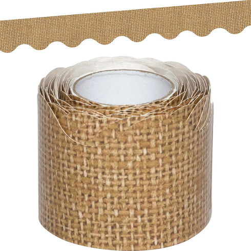 Teacher Created Resources Burlap Scalloped Rolled Border Trim, 50 ft for Decorating