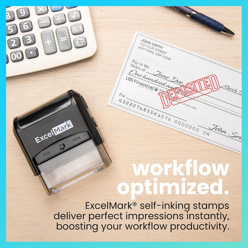 ExcelMark DEPOSITED Self-Inking Rubber Stamp with Red Ink