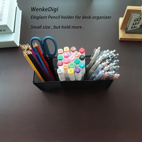 Black Mesh Pencil Holder, 3 Compartments Metal Desk Organizer for Pens, Kitchen Utensils, Small Office Supplies