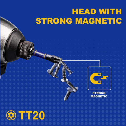 2 In. Security T20 Impact Magnetic Screwdriver Bit Set, 51 Pieces #20 Torx Head Power Bit Set with Impact Bit Holder