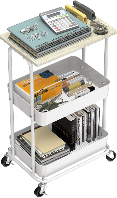 Simple Houseware 2-Tier Rolling Utility Cart with Top Board, Maple