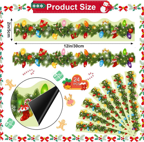 24 Pcs Christmas Magnetic Bulletin Board Border 23.6 Ft Christmas Lights Magnet Decoration Border Strips Xmas Wreath Magnetic Border for Classroom Office Whiteboard Blackboard Chalkboard by Zhanmai
