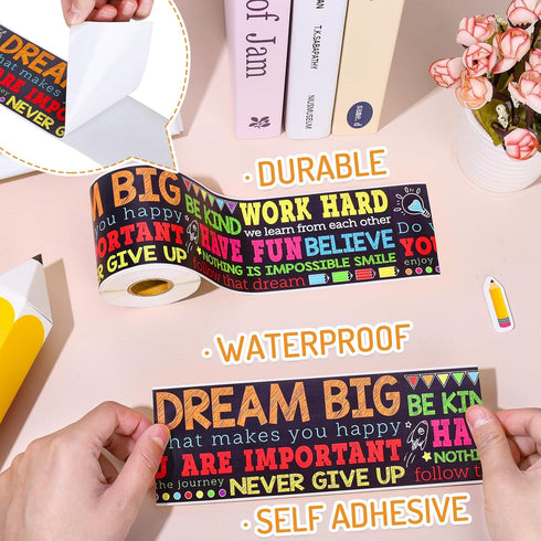 Whaline 65.6Ft Inspirational Bulletin Board Border, Growth Mindset Straight Decorative Trim for Classroom Party