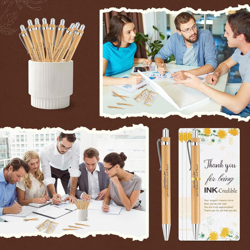 Zowekto 48 Set Employee Graduation Appreciation Gifts Bulk Inspirational Bamboo Pens with Thank You Cards, Motivation
