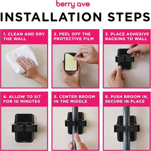 5 1 Combo Slot Broom Holder w/ Self Adhesive Mop Gripper No-Drilling, Wall Mount Tool Organizers For Kitchen, Garage