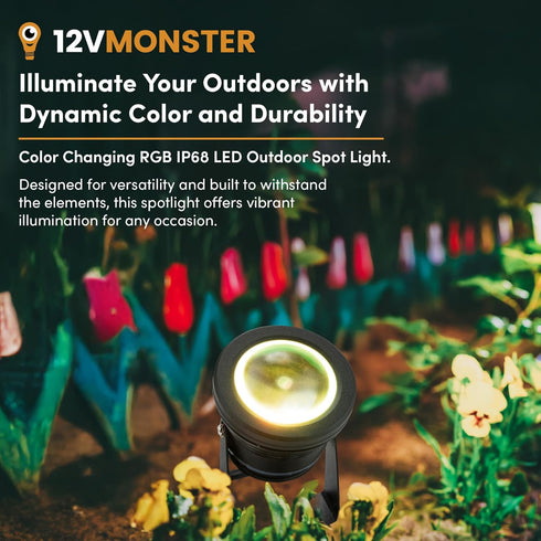 12Vmonster IP68 12V 10W (Pack 2) Color Changing RGB LED Outdoor Spot Light Waterproof Garden Lighting Multicolor