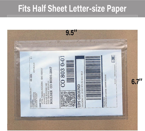 BEUYI Packing List Envelopes, Clear 9.5'' x 6.7'', Adhesive Shipping Label Pouches, Fits Half Letter-Size Paper (240
