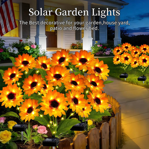 4 Pack 18 3.4 Inch Solar Garden Lights Outdoor, Solar Sunflower Lights with Head Flowers, Waterproof Flowers Light Fall