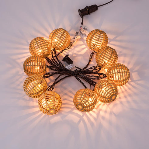 TWINKVILLA 10 Bulbs, Decorative String Lights Plug in with Incandescent Natural Rattan Globe Boho Lantern String Lights