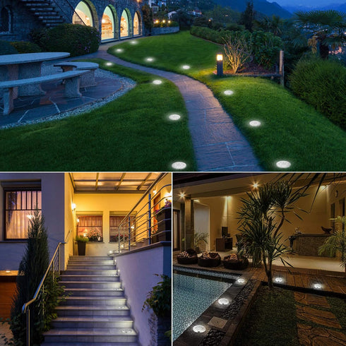 8 Pack 8 LYHOPE Solar Ground Lights Outdoor, LED Solar Disk Lights Waterproof Garden In-ground Pathway Light Landscape