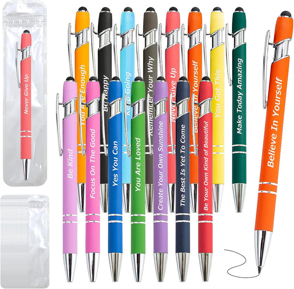 LUAVIARU 60 Piece Inspirational Pens Kit with Stylus Tip & Sayings 30 Motivational