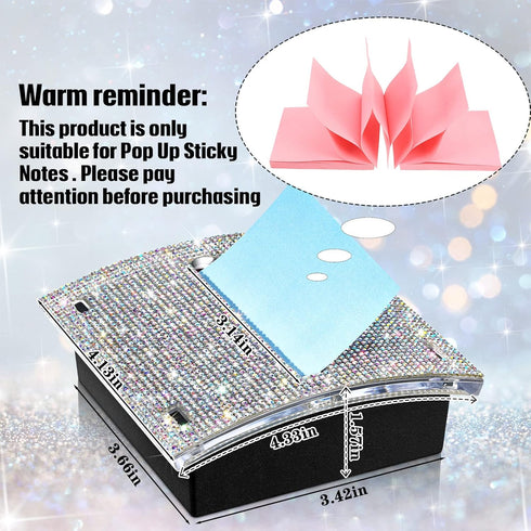 Rhinestone Self Stick Note Pad Holders, 4 x 4 Inches Memo Note Holder Dispenser for Office Home Classroom Supplies (AB
