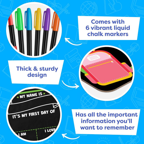 First Day of School Sign Board with Liquid Chalk Markers, 14”x11” Double-Sided & Reusable Back to School Board