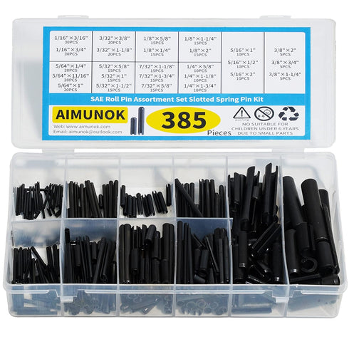 385PCS Roll Pin Set - 26 Sizes Spring Dowel Tension Roll Pins Assortment Kit for Home Improvement and Automotive Repair