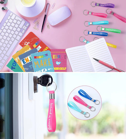 PerKoop 48 Pcs Inspirational Gifts Set, Motivational Notepads, Ballpoint Pens, Keychains, Cute Colorful Journals