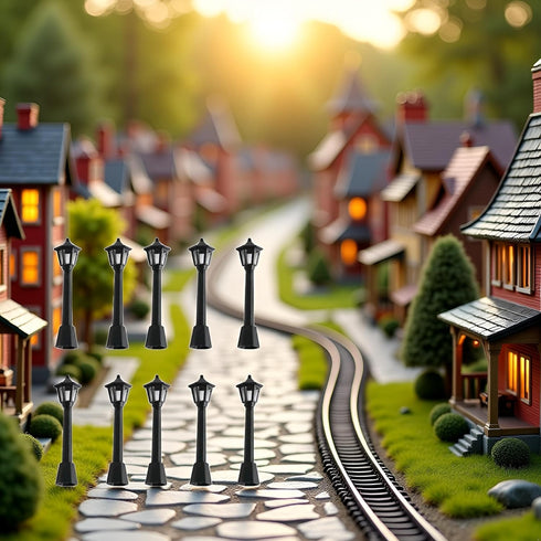 Tustao 10Pcs Black Mini Miniature Street Light Model, Railway Train Post Lamps Light Poles for Outside,Pole Black Lamp