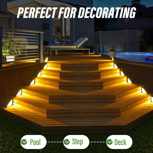 6 Pack, IP65 JSOT Solar Step Stair Lights Outdoor Yard Decor Waterproof Deck Lighting for Outside Solar Powered, Solar