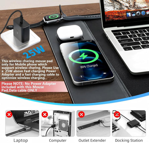 VOVIPO 3 1 90 40cm,Desk in Wireless Charging Mouse Pad, Gaming Mousepad with Wireless Charger Multiple Devices