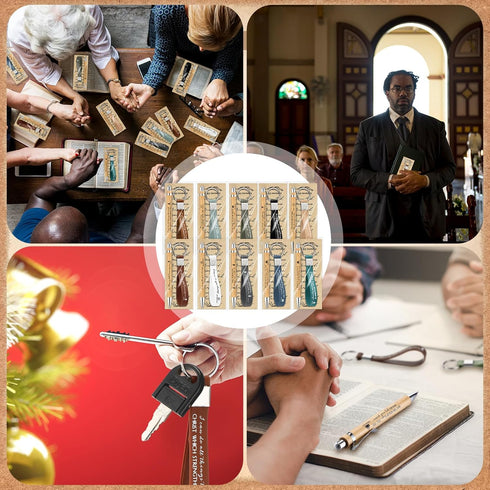 Gueevin 20 Sets Christian Gift Bulk - Inspirational Ballpoint Pens, Bible Verse Bamboo Pens & Scripture Keychains