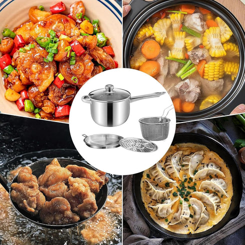 Generic 5 Stainless Deep Fryer Pot, Long Handle Frying Cookware, Quart Basket with Lid for Easy Draining, Sturdy Frying