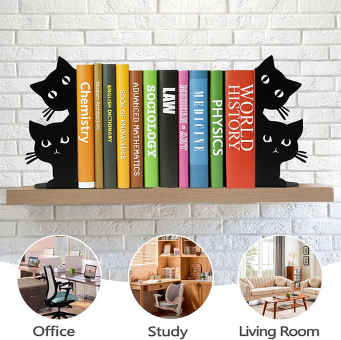 Peeping Cat Bookends for Shelves Decorative, Metal Book Ends for Heavy Books Book Stopper for Office Home Cute Desk