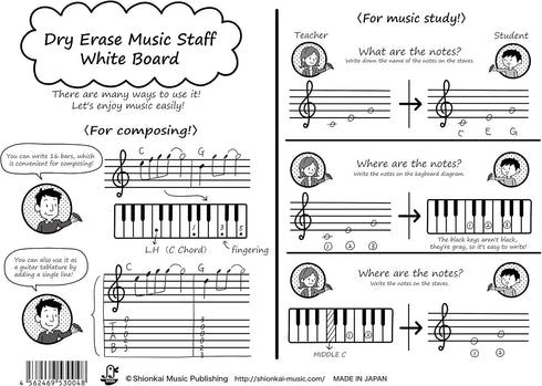 Portable A4 Size Dry Erase Music Staff White Board, 8.3"×11.7" for Music Practice
