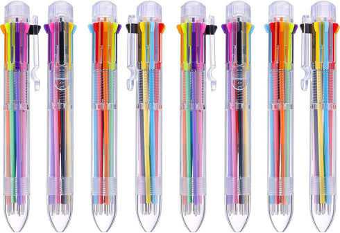 Hicarer 16 Pack Multicolor Pens, 8-in-1 Retractable Ballpoint Pens, 8 Colors Transparent Barrel for Office School