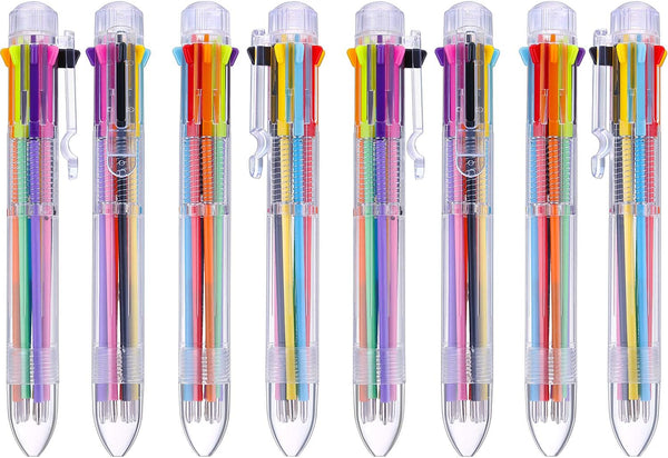 Hicarer 16 Pack Multicolor Pens, 8-in-1 Retractable Ballpoint Pens, 8 Colors Transparent Barrel for Office School