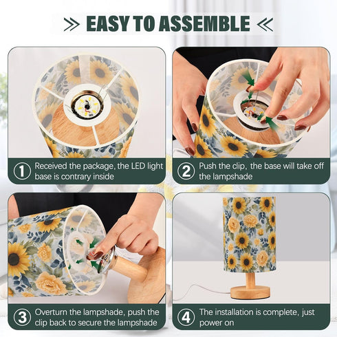 ALAZA Bedside Table Lamp for Bedroom Sunflower Peony Floral Nightstand LED Light Lamps with USB Port Linen Fabric Shade