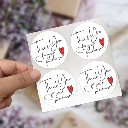 easykart 300 Thank You for Your Purchase Sticker Labels | White Background with Red Heart Design | 2" Inch Round