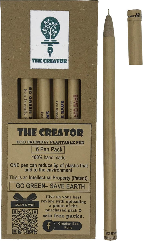 THE CREATOR Plantable Pens, Pack of 6, Wildlife Theme, Reduces 6g of Plastic, Eco-Friendly Gift