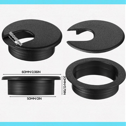 100 Pack Desk Grommet, 2 Inch Cable Wire Grommet, PC Computer Desk Cord Management, Black
