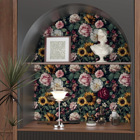 17.5In 118In Dark Green Floral Wallpaper Peel and Stick, Vintage Botanical Wallpapers Self-Adhesive Contact Paper