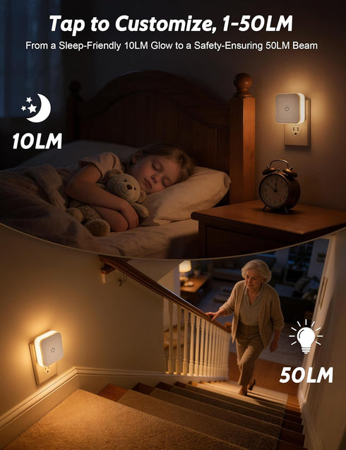 4 Pack 1-50LM Dimming 3CCT (3000K/4500K/6500K), Sujeet Night Light, Stepless LED Night Light with Night Lights Plug
