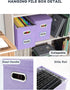 Oterri File Organizer Box with Lid, Hanging Filing Box with Mesh Pocket, Document Organizer for Letter Files, Lavender