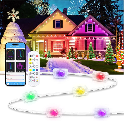 Wisada RGB IC Outdoor String Lights, Permanent Outdoor Lights for House with Remote,