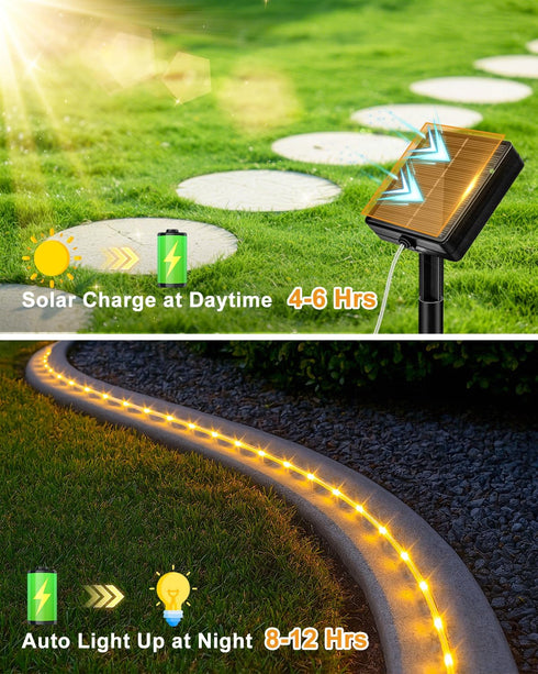 2 Pack 120LED 46FT 8 btfarm Solar Rope Lights Outdoor, Solar String Lights Outside Waterproof, Lighting Modes Solar