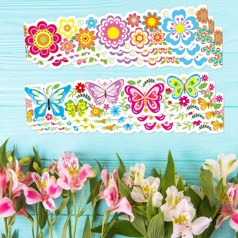 Spring Bulletin Board Die-Cut Flowers - 78.7ft Butterfly Border Trim for Classroom Decorations and Wall Decals