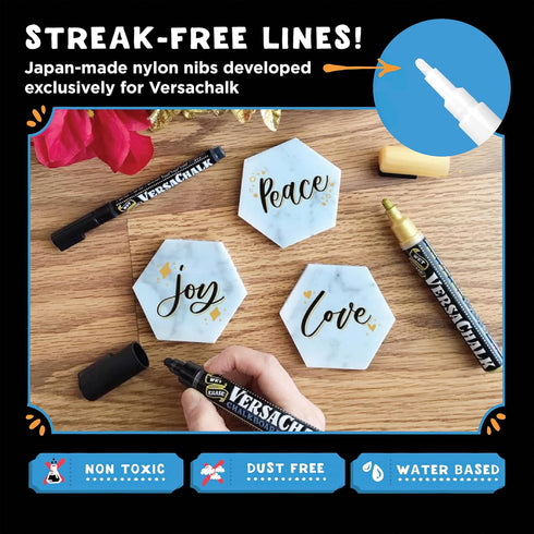 VersaChalk White Liquid Chalk Markers - Set of 4 with 3mm Tip for Creative Writing and Art