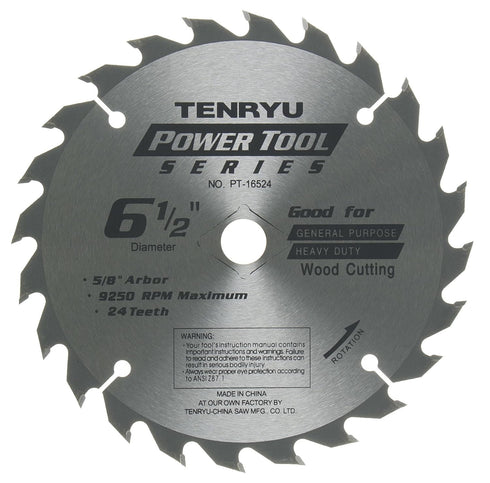 Tenryu PT-16524 6-1/2" x 24-Tooth Power Tool Series Circular Saw Blade for Cordless Saws