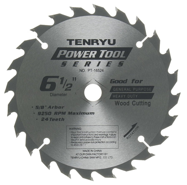 Tenryu PT-16524 6-1/2" x 24-Tooth Power Tool Series Circular Saw Blade for Cordless Saws