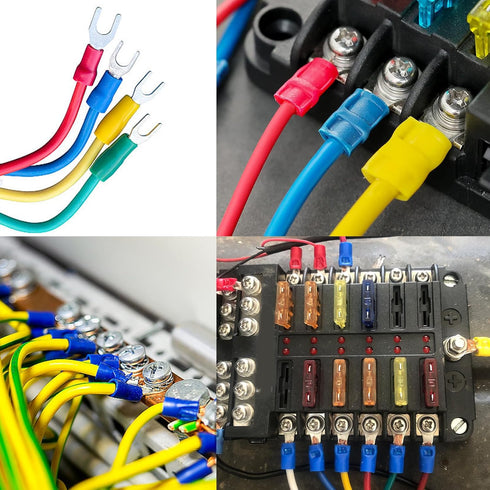 smseace 250Pcs #8(M4) Fork Spade Connectors, 22-16/16-14/12-10AWG Insulated Crimp Terminal Connectors