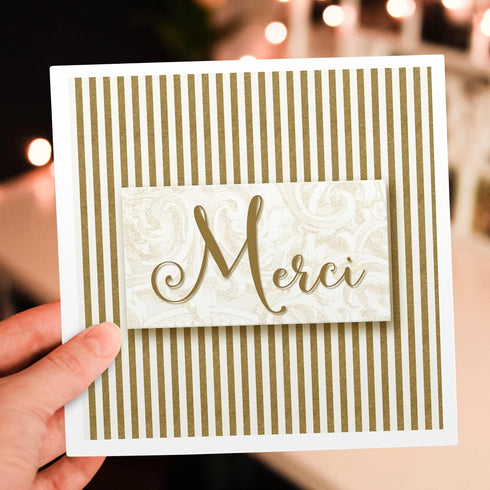Merci Thank You Greeting Card with Golden Stripes